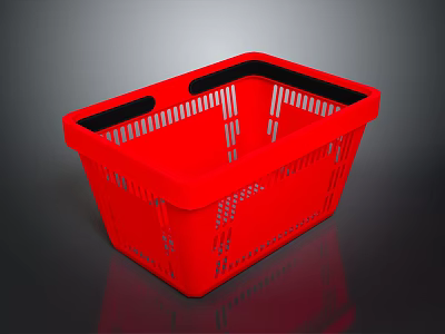 Durable Lightweight Red Plastic Shopping Basket With Black Handles And Mesh Design 3d model