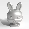 Cartoon Rabbit Head Figure With Shiny Silver Finish And Base Stand