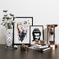 Stylish Decorative Ornament Set Featuring Vase Paintings Hourglass Geometric Decor Books And Candles
