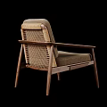 Modern Wooden Frame Armchair with Beige Fabric Cushion and Ergonomic Armrest Design
