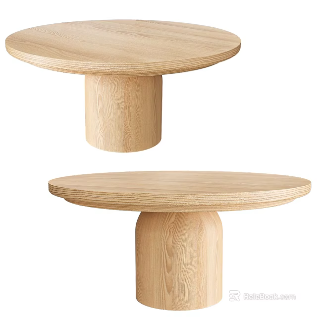 Round Wooden Coffee Table With Cylindrical Base Light Wood Tone And Minimalist Design 3d model 