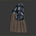 Color Block Blue White Plaid Bell Sleeve Dress With Brown Pleated Skirt