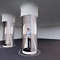 Smart Machines With Silver Cylindrical Bodies And Hexagonal Interactive Platform In Modern Setting 3d model