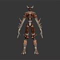 Fantasy Game Movie Character With Horned Head Red White Skin Spiked Joints And Blue Glow