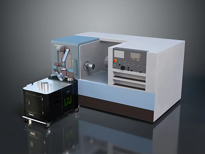Industrial Computer Controlled Machine Featuring Control Panel Metallic Structure And Mobile Cart 3d model