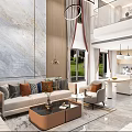 Modern Duplex Living Room Interior Design With Marble Staircase And Floor to Ceiling Windows