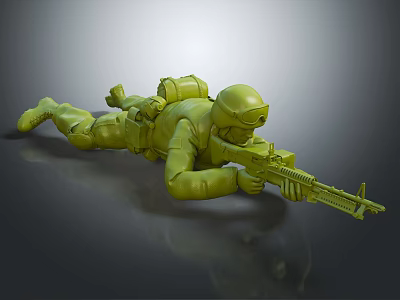 Green Plastic Toy Soldier in Crawling Position with Rifle and Military Backpack 3d model