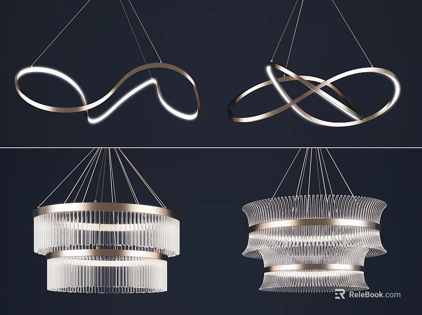 Modern Chandeliers With Circular Layered Designs And Metallic Frames For Interior Lighting 3d model 