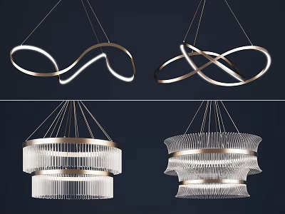 Modern Chandeliers With Circular Layered Designs And Metallic Frames For Interior Lighting 3d model