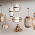 Natural Rattan Woven Chandeliers with Various Round and Oval Shapes Hanging Stylishly