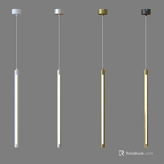 Long Strip Pendant Lights In White And Gold Modern Design For Interior Decor 3d model 