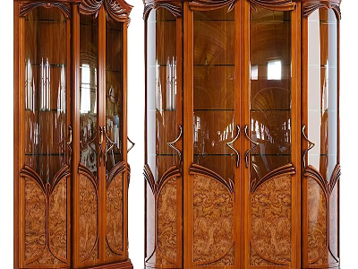 Elegant Vintage Wooden Display Cabinet With Glass Doors And Intricate Carved Details 3d model