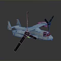 White Tiltrotor Military Aircraft With Twin Propellers On Gray Background And Reflection Effect