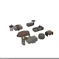 Modern Sofa Stools in Neutral Tones with Blankets Small Tables and Decorative Vases 3d model
