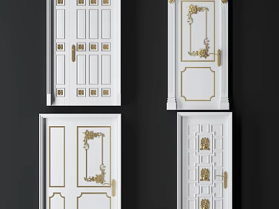White Flush Doors With Gold Accents And Classic Elegant Design Details 3d model