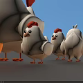 Group of White Chicks Surrounding a Larger Chicken and One Yellow Chick
