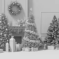 Christmas Themed Decorative Ornament Set with Christmas Trees Wreaths Gift Boxes and Candles