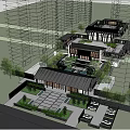 Modern Sales Office Building Design With Wooden Structure And Courtyard Greenery