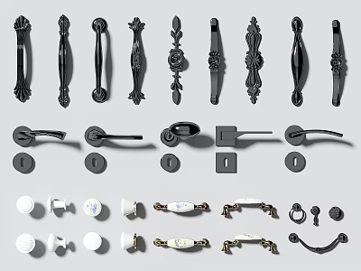 Stylish Door Handles In Various Designs With Black And White Finishes 3d model