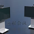 Modern Computer Monitors with Webcams on Stands for Remote Meeting Setup 3d model