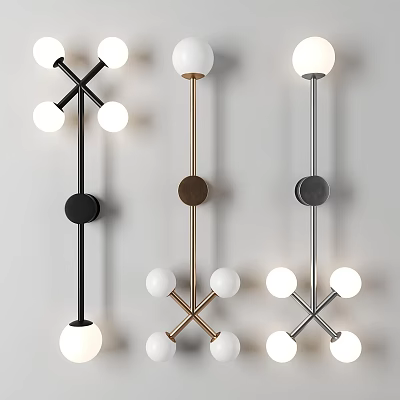 Modern Wall Lamps With Spherical White Bulbs And Metal Brackets In Black Gold Silver 3d model