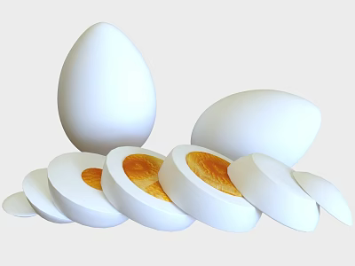 Fresh Whole Eggs and Sliced Halves with Vibrant Orange Yolk 3d model