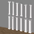 Classical Roman Columns With Various Decorative Designs Displayed On Gray Background 3d model