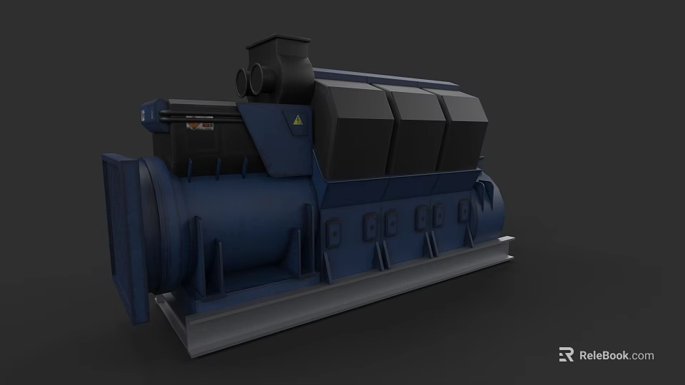 Blue Industrial Generator Featuring Black Components Complex Structure Gray Base And Dark Background 3d model