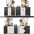 Modern Entryway Side Cabinet With Black White Gold Accents And Decorative Ornaments