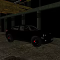 Black Car Parked In Industrial Warehouse With Metal Structure And Concrete Floor