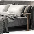 Modern Double Bed Interior Design With Gray Bedding Pillows And Wooden Side Table 3d model