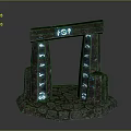 Intricate Mystic Stone Archway Structure With Glowing Runes And Stone Base