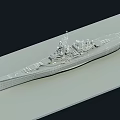 Realistic Battleship Warship Model With Turrets Red Gray Hull And Detailed Deck Features