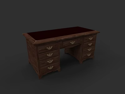 Traditional Wooden Office Desk with Dark Brown Tabletop and Multiple Drawers 3d model
