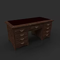 Traditional Wooden Office Desk with Dark Brown Tabletop and Multiple Drawers