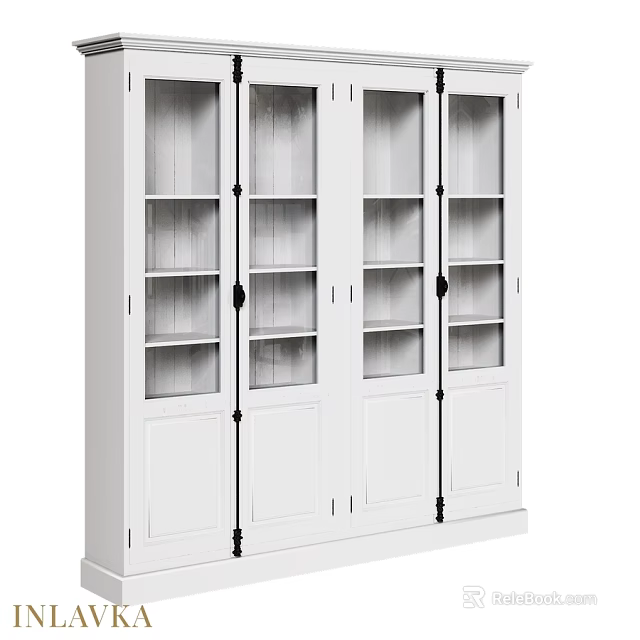 White Modern Chest of Drawers with Glass Doors and Multiple Storage Shelves 3d model 