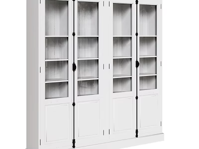 White Modern Chest of Drawers with Glass Doors and Multiple Storage Shelves 3d model