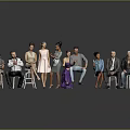 Group of Diverse People in Various Poses and Casual Clothing on Reflective Surface