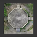 Realistic Model Scene of Octagonal Structure With Stone Steps Green Vegetation and Ruined Ground