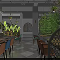 Modern Restaurant Interior Design With Wooden Reception Desk Green Plants And Open Layout