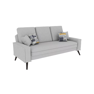 Light Gray Three Seat Sofa Modern Design With Decorative Cushions And Wooden Legs 3d model