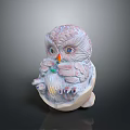 Pinkish Purple Feathered Owl Ceramic Sculpture With Detailed Texture And Colorful Beak