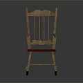 Wooden Rocking Armchair With Traditional Design Carved Back Spindles And Red Upholstered Seat
