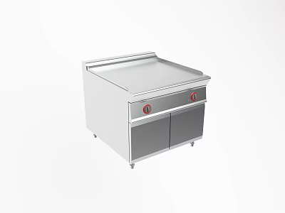 Stainless Steel Commercial Kitchen Equipment With Flat Worktop Control Knobs And Cabinet Doors 3d model