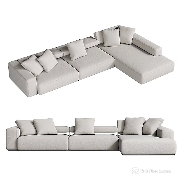 Light Gray Fabric Sectional Sofa With Multiple Cushions And Modern Design 3d model
