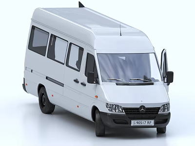White Mercedes Commercial Van With Multiple Windows And Sliding Doors Design 3d model