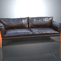 Modern Dark Brown Leather Two Seater Sofa With Wooden Legs