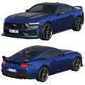 Blue Ford Mustang Sports Car With Black Wheels Front And Rear View Design
