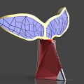 Artistic Whale Tail Sculpture With Purple Glass And Red Metallic Base