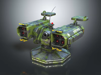 Camouflaged Military Weapon With Multiple Tubes Sensor Antenna and Hexagonal Base 3d model